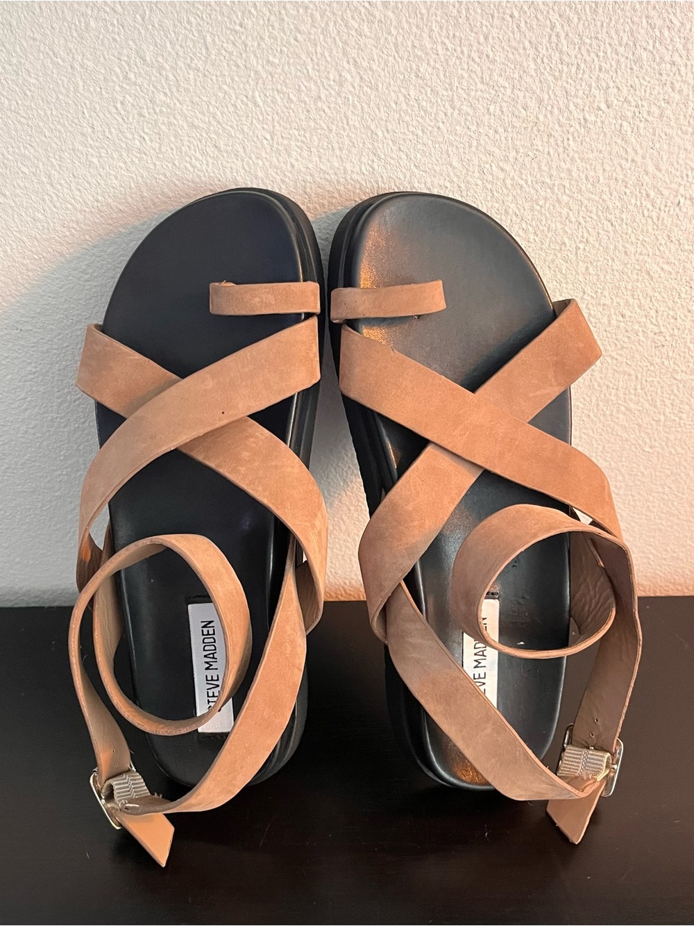 Steve Madden Tan Suede Crisscross Strap Sandals